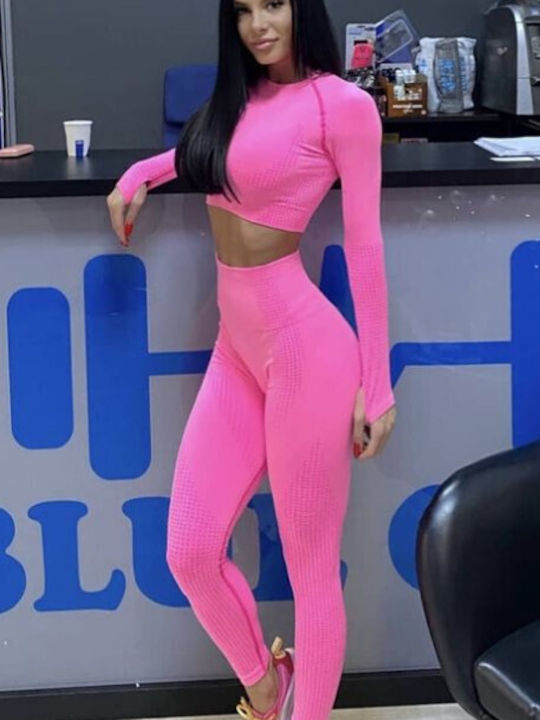 Instruire Set de femei cu Lung Colanti Talie inalta Pink