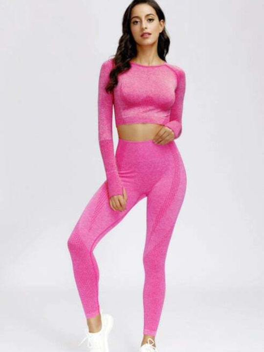 Instruire Set de femei cu Lung Colanti Talie inalta Pink