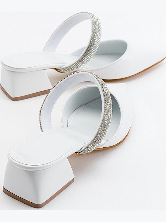 Leder Mules mit Absatz in Weiß Farbe