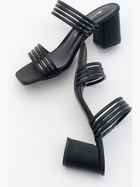 Leather Mules with Heel in Black Color