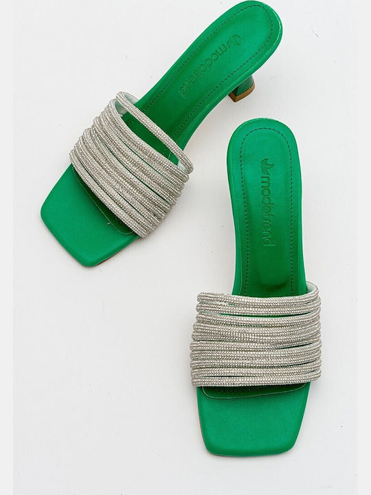 Leder Mules mit Absatz in Grün Farbe