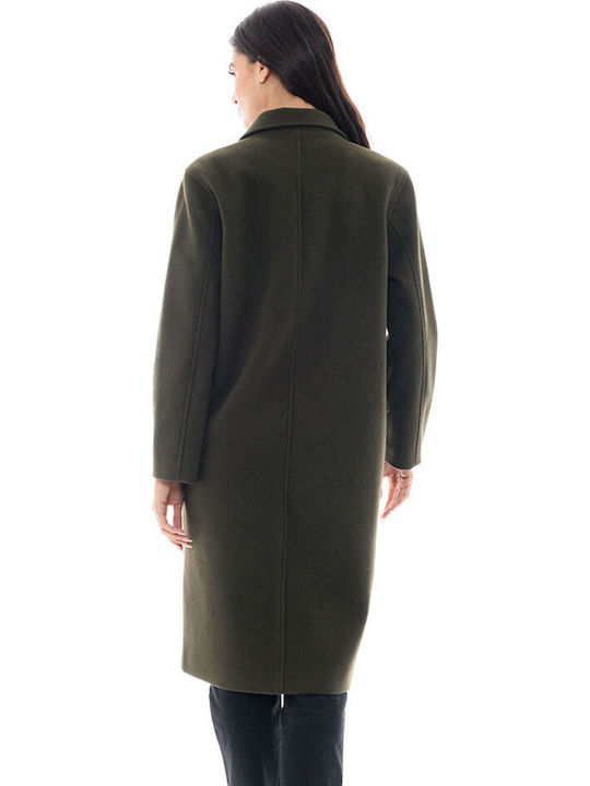Дамско Khaki Палто Oversized с копчета