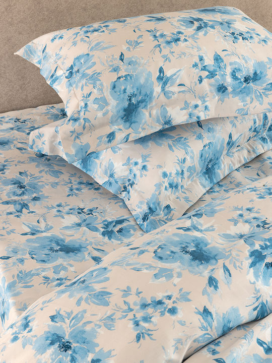 Palamaiki Duvet Cover Set Cotton Satin Single with Pillowcase 170x250 Ivy Light Blue