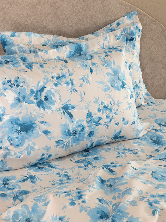 Palamaiki Duvet Cover Set Cotton Satin Single with Pillowcase 170x250 Ivy Light Blue