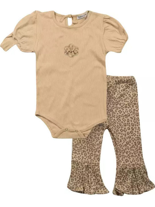 Evita Set Baby Bodysuits Beige Animal