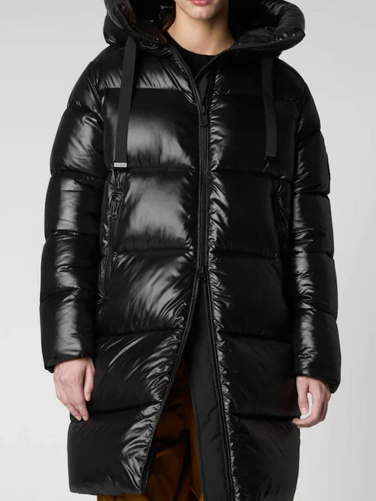 Μακρύ Γυναικείο Puffer Μπουφάν για Χειμώνα Black