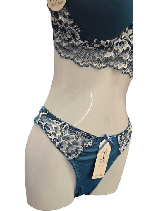 Luna Dantelat Set de Lenjerie Sutien cu Slip Albastru