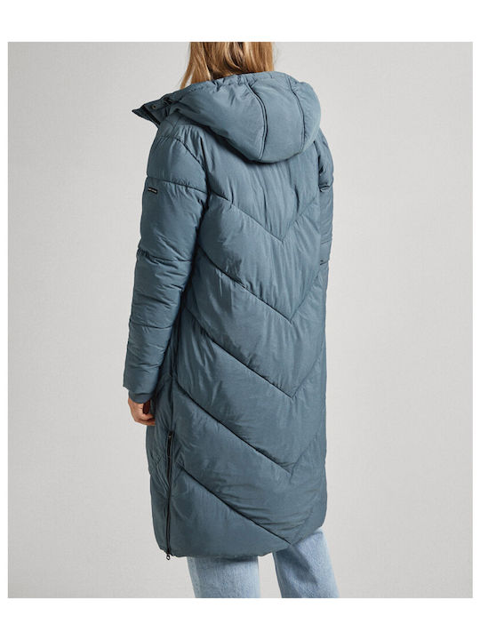 W E1 Drop Women's Long Puffer Jacket for Winter with Hood Gray