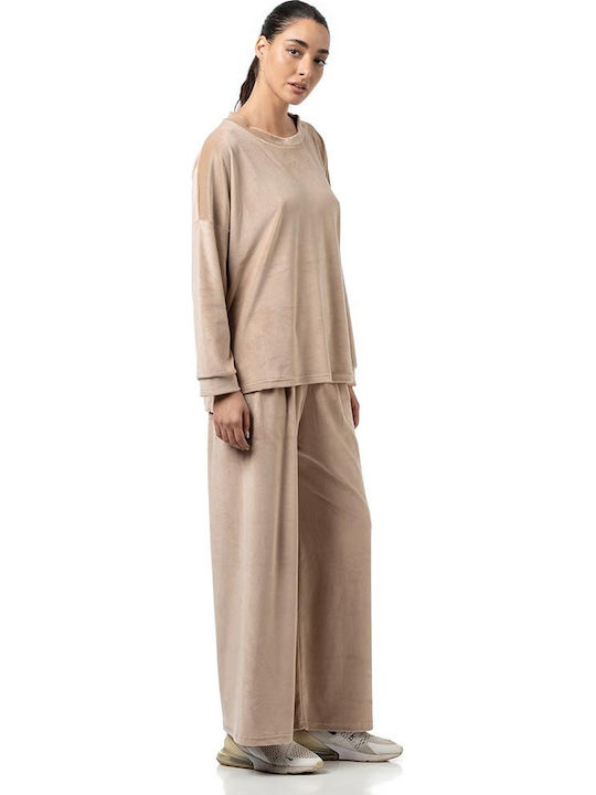 Jogginganzug Samt Beige