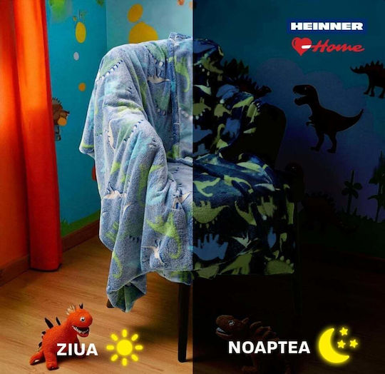 Heinner Decke Dino Leuchtend Hellblau 200x160cm
