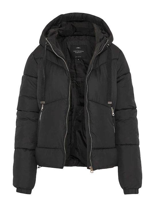 Crop Γυναικείο Puffer Μπουφάν για Χειμώνα Μαύρο