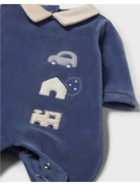 Mayoral Baby Bodysuit Long-Sleeved Velvet Light Blue
