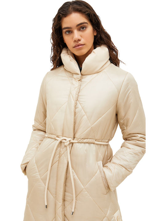 Women's Long Puffer Jacket for Winter Beige