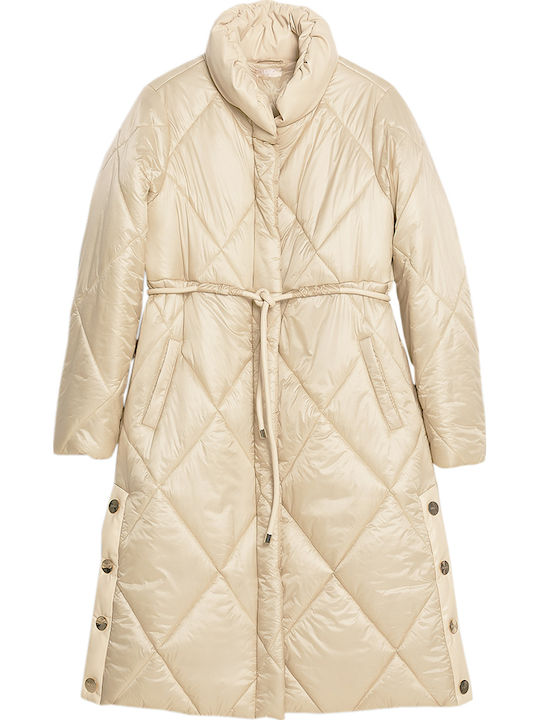 Women's Long Puffer Jacket for Winter Beige