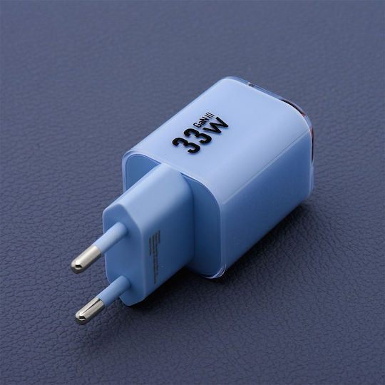 Forcell Charger GaN with USB-A Port and USB-C Port and Cable USB-C - USB-C 33W Power Delivery / Quick Charge 4.0 Blue (F-Energy VT-41)