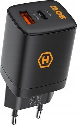 Hammer Φορτιστής Χωρίς Καλώδιο με Θύρα USB-A και Θύρα USB-C 30W Power Delivery Μαύρος (RapidCharge Duo)