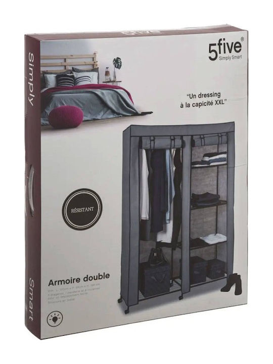 5Five Fabric Wardrobe with Zipper and Shelves in Black Color 118x48x168cm