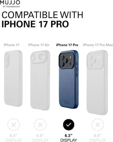 Mujjo Back Cover Δερμάτινο 1mm Μπλε (iPhone 17 Pro)
