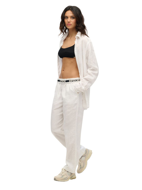 Damen Stoff Hose mit Gummizug Weiß