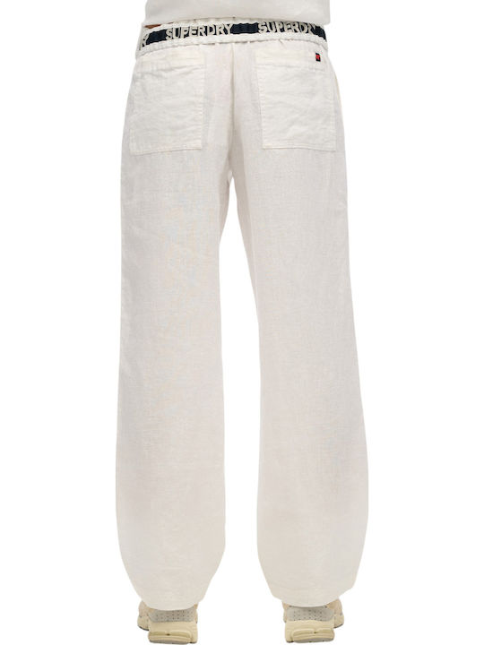 Damen Stoff Hose mit Gummizug Weiß
