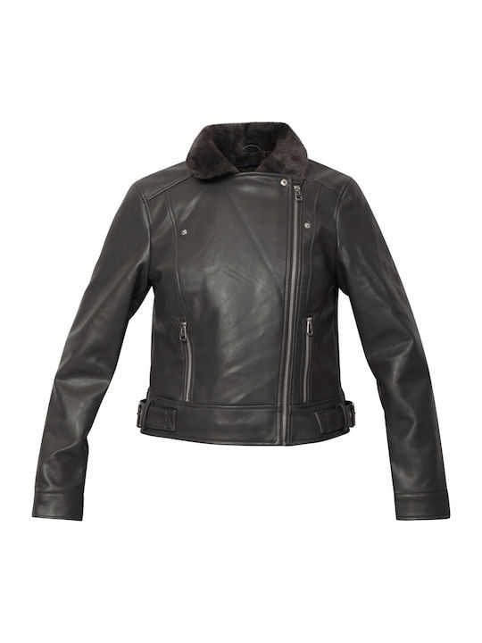 Women's Short Biker Artificial Leather Jacket for Winter Asphalt