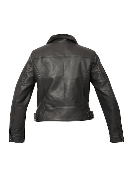 Women's Short Biker Artificial Leather Jacket for Winter Asphalt