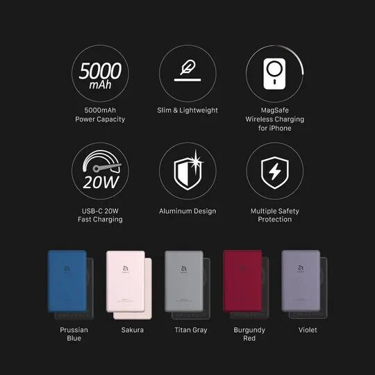Adam Gravity C5 MagSafe Power Bank 5000mAh 20W with USB-C Port Red
