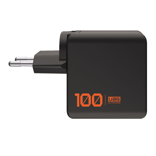 UAG Charger Without Cable GaN with USB-A Port and 2 USB-C Ports 100W Power Delivery Black/Orange (SRGE)