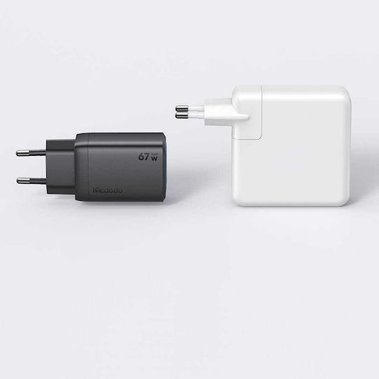 Mcdodo Ladegerät ohne Kabel GaN mit USB-A Anschluss und 2 USB-C Anschlüsse 67W Schwarzs (Gana Mini Series CH-0970)