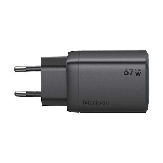 Mcdodo Ladegerät ohne Kabel GaN mit USB-A Anschluss und 2 USB-C Anschlüsse 67W Schwarzs (Gana Mini Series CH-0970)