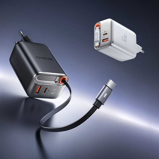 Mcdodo Charger GaN with USB-A Port and USB-C Port and Cable USB-C 67W Power Delivery Whites (FreeGo CH-4103)