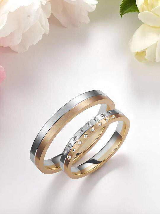 Valauro Wedding Rings Gold 9K Bicolour Thickness 3.50mm Zircon Stones