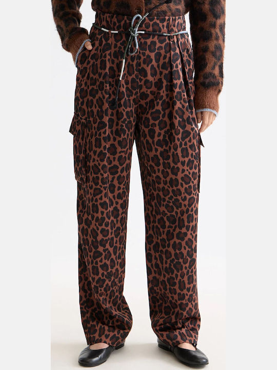 Scotch & Soda Faye Γυναικείο Ψηλόμεσο Υφασμάτινο Cargo Παντελόνι Tapered Leopard