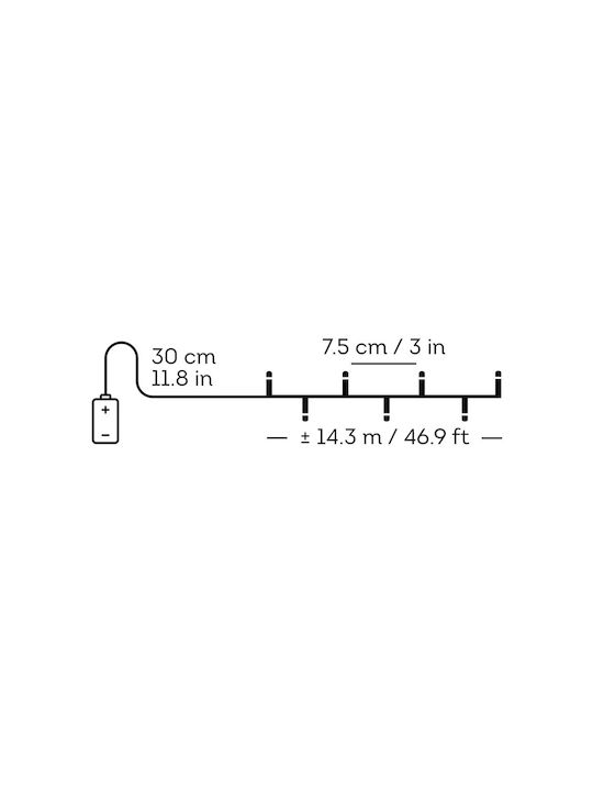 192 Lights LED 14.32m. Warm White Battery in String 1pcs