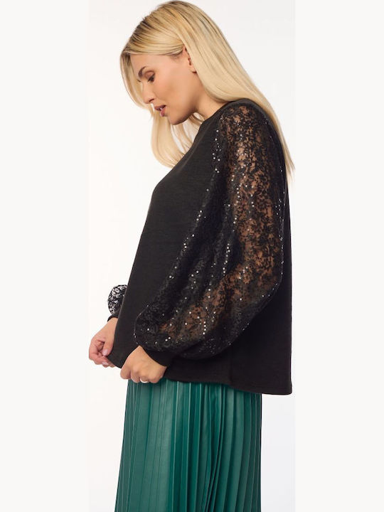 Damen Pullover mit Transparenz Black