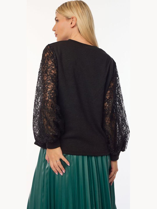 Damen Pullover mit Transparenz Black