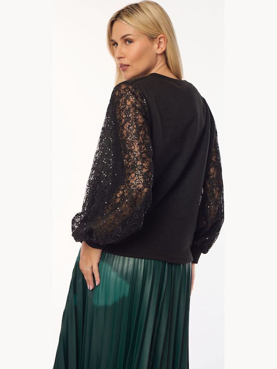 Damen Pullover mit Transparenz Black