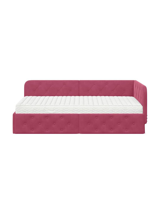 Red Velvet Upholstered Single Sofa Bed with Slats and Mattress 90x200cm 3394086