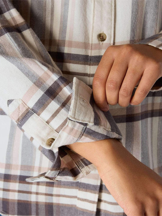 Tencel Fiber Series Μακρυμάνικο Γυναικείο Πουκάμισο Εκρού Καρό