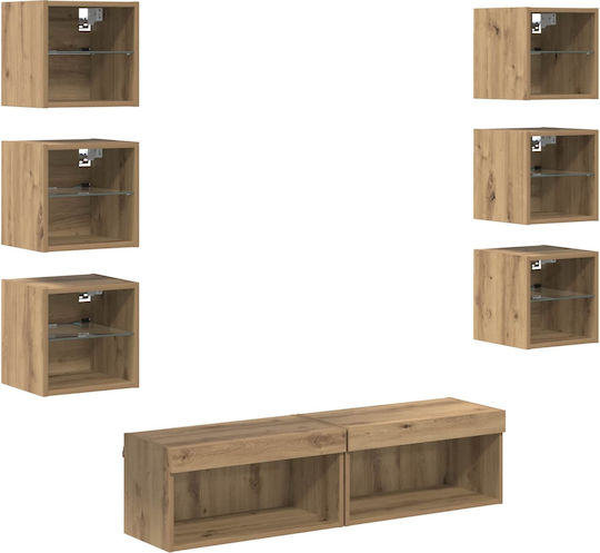 Σύνθετο Σαλονιού Artisan Oak με Βιτρίνα & Φωτισμό Μ30xΒ28.5xΥ30εκ.