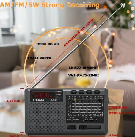 Xhdata D-368 Tragbares Radio mit Bluetooth und USB Schwarz