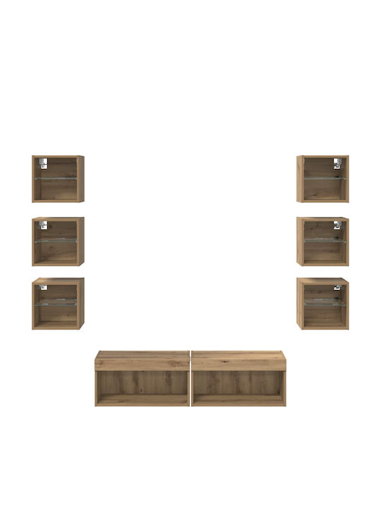 Living Room TV Unit with Showcase & Lighting Artisan Oak L30xW28.5xH30cm