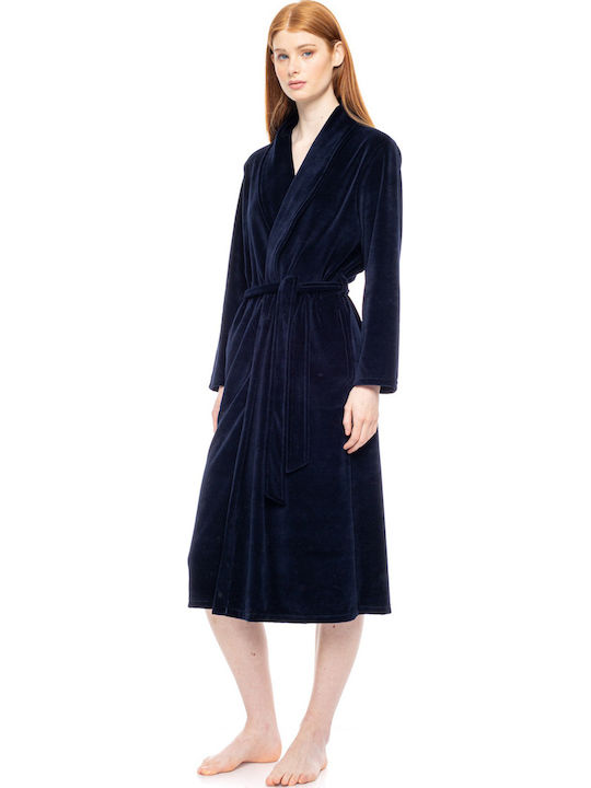 Pink Label Зимна Дамска Памучна Халат Yacht Blue