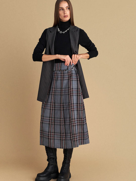 Midi Skirt Checked Gray