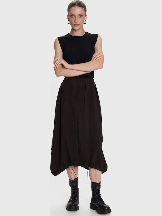 High-waisted Midi Skirt Brown