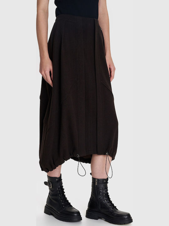 High-waisted Midi Skirt Brown