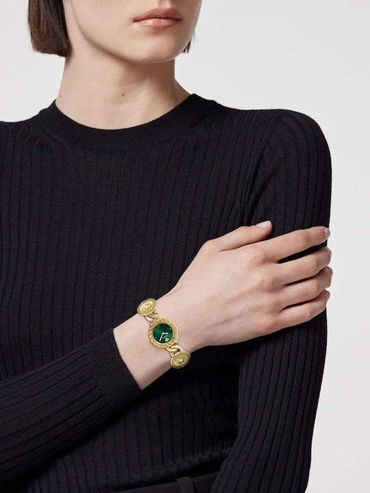 Versace La Greca Γυναικείο Ρολόι Μπαταρίας με Χρυσό Μεταλλικό Μπρασελέ