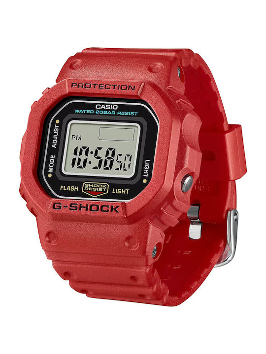 Casio Digital Men's Watch Battery with Red Rubber Strap