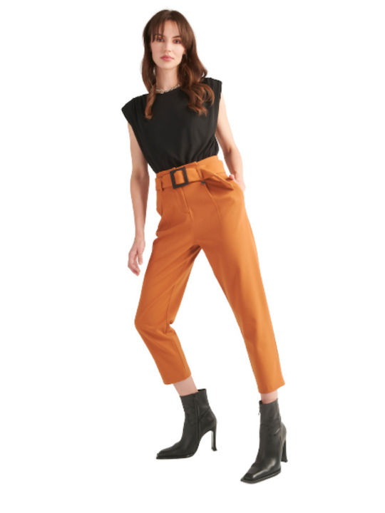 Women's High-waisted Fabric Trousers Burnt Yellow