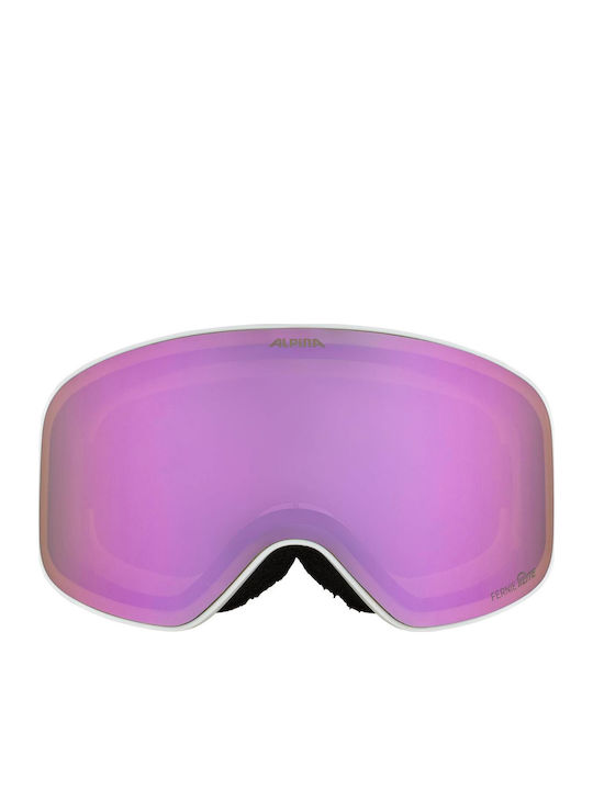 Alpina Ski- & Snowboardbrille Kinder Weiß mit Linse Spiegel in Rosa Farbe